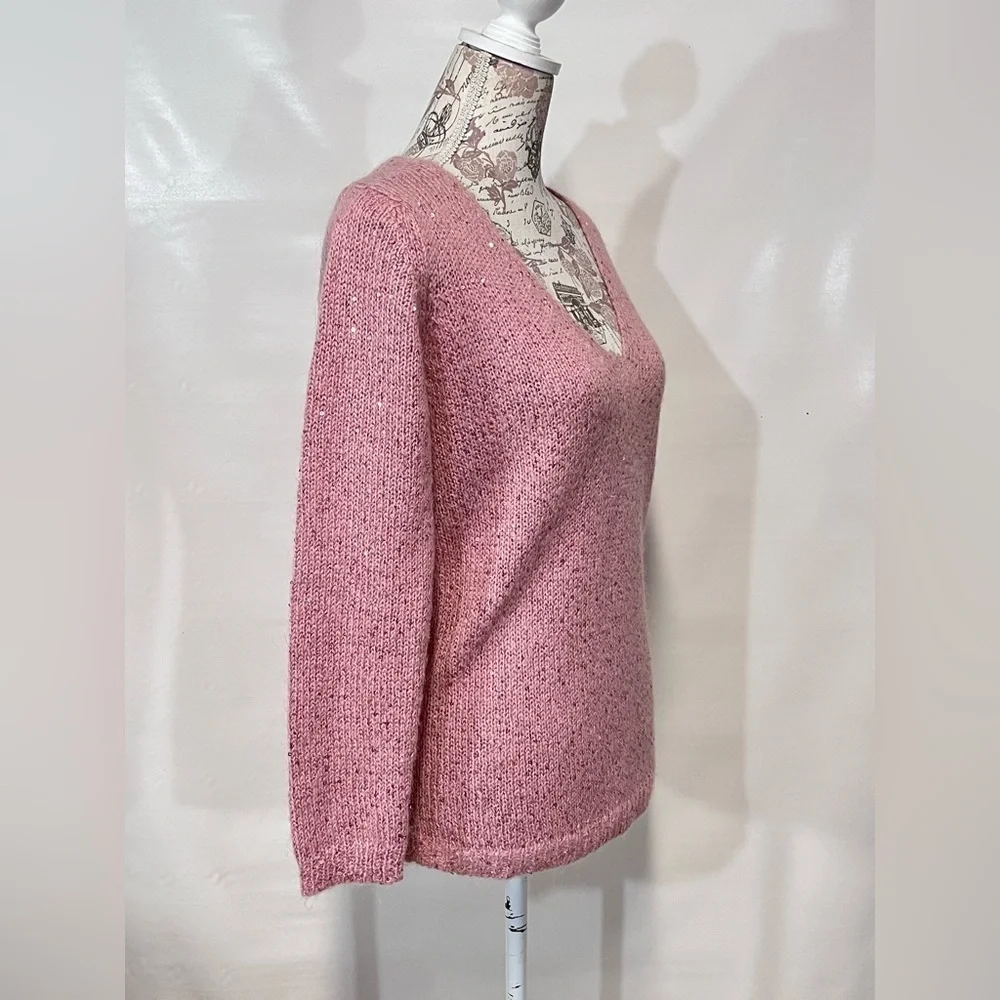🛍️Pink sequin V-neck knit sweater from JOE FRESH Size S. - Picture 7 of 13